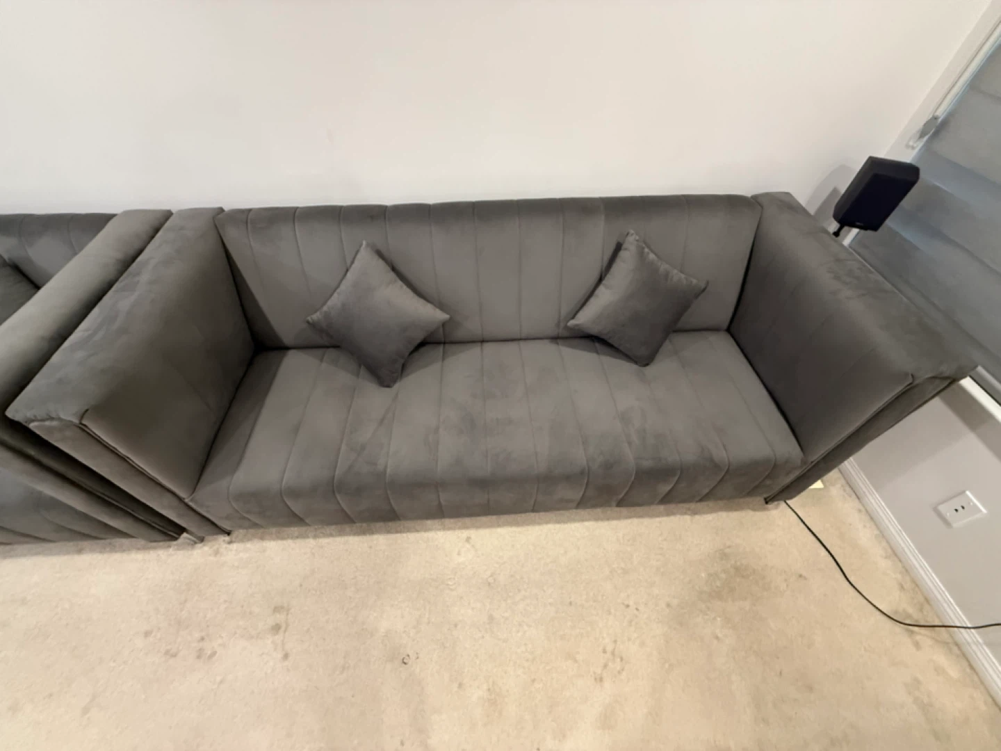 Grey Velvet Sectional Sofa and Chaise Lounge - photo 3