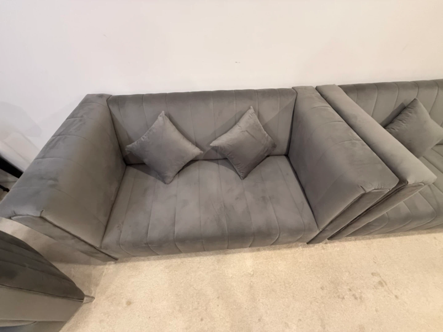 Grey Velvet Sectional Sofa and Chaise Lounge - photo 2