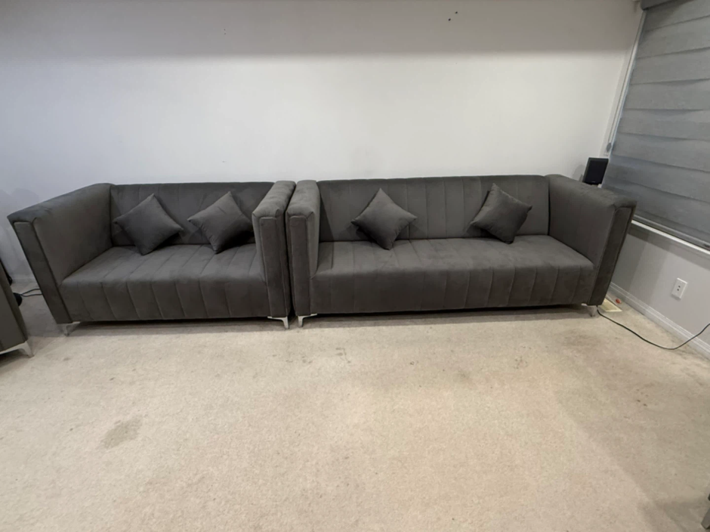 Grey Velvet Sectional Sofa and Chaise Lounge