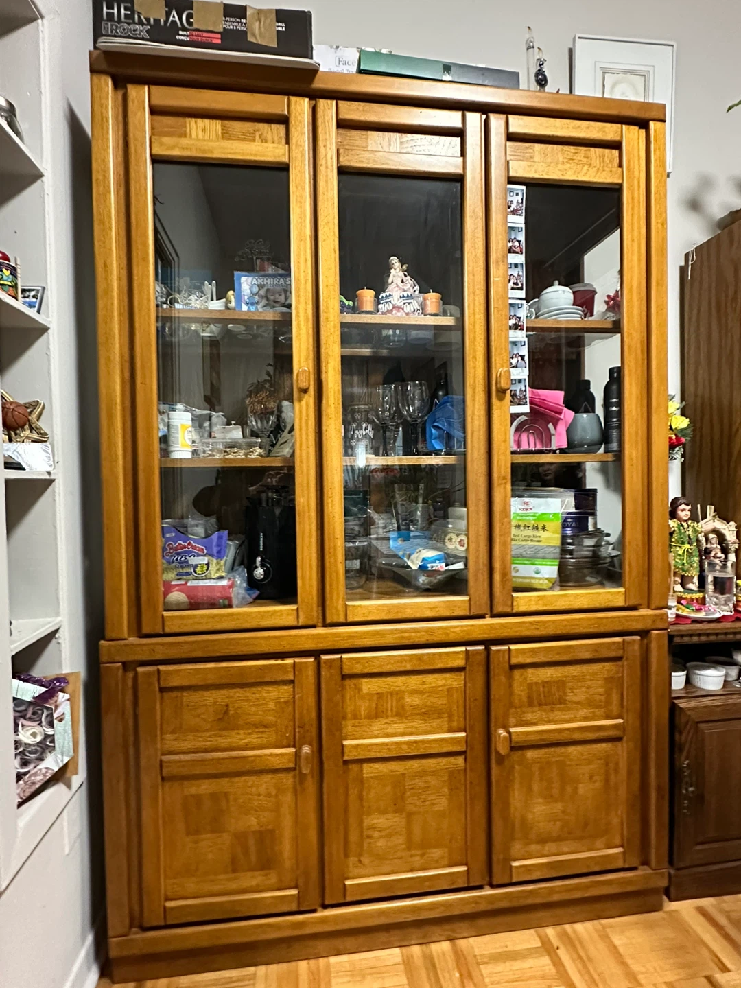 Wooden Display Cabinet with Glass Doors