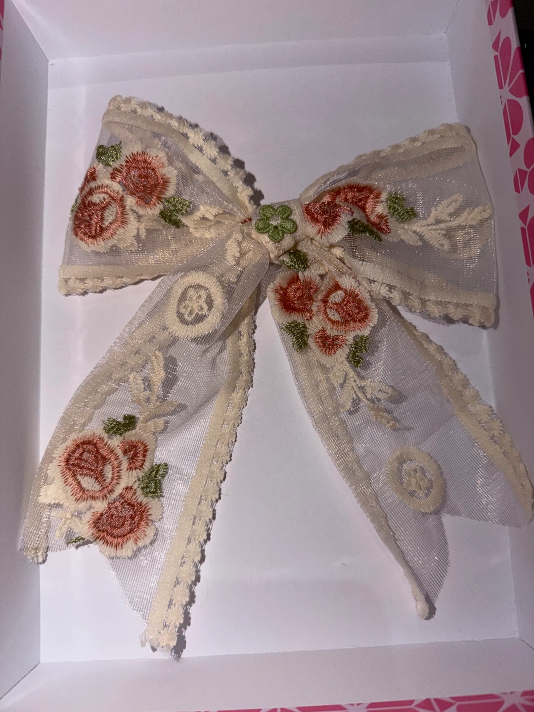 Floral Embroidered Lace Bow Hair Clip
