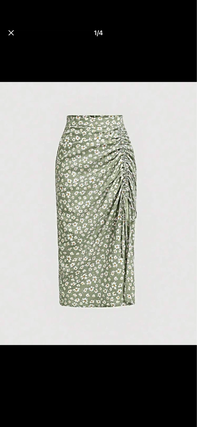Floral Ruched Midi Skirt