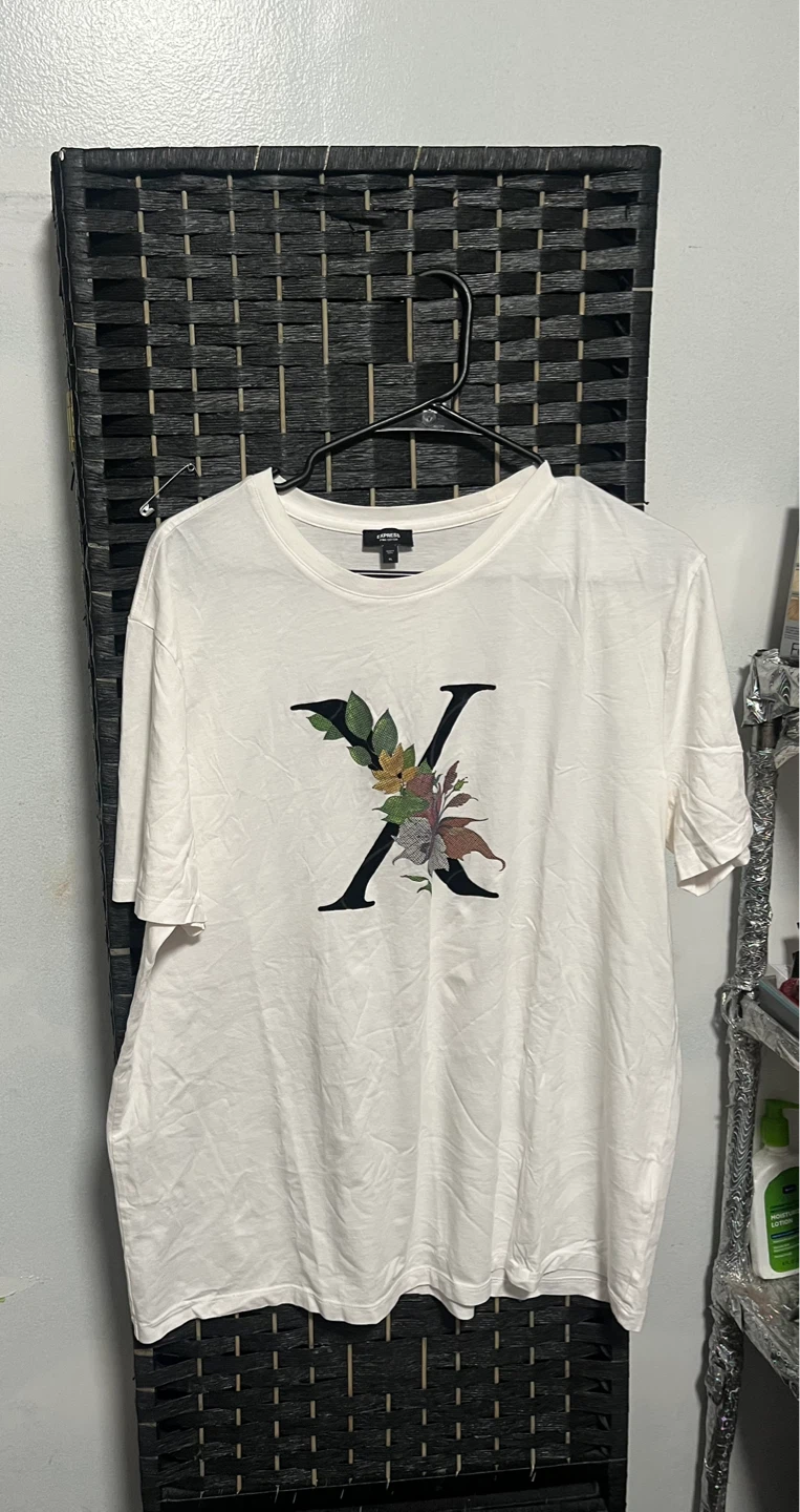 Express White T-Shirt with Floral 'X' Graphic
