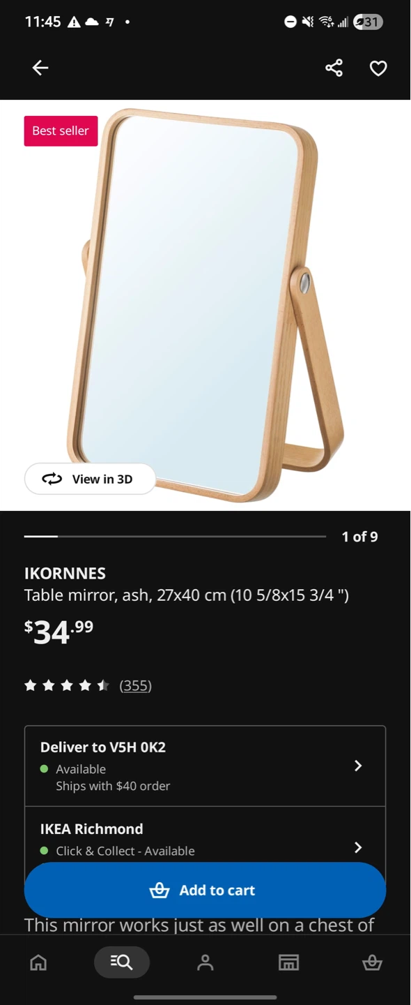 IKEA IKORNNES Table Mirror - photo 2