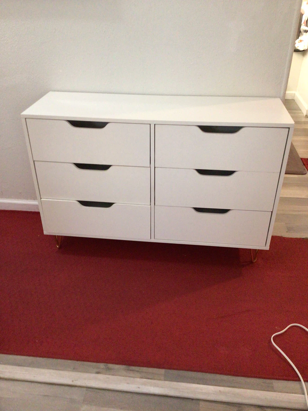White 6-Drawer Dresser with Gold Legs