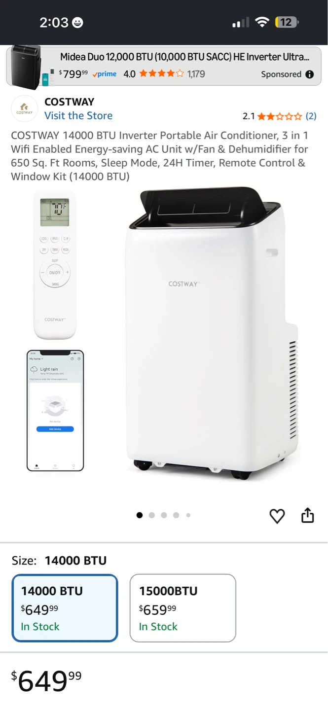 Costway 14000 BTU Portable Air Conditioner