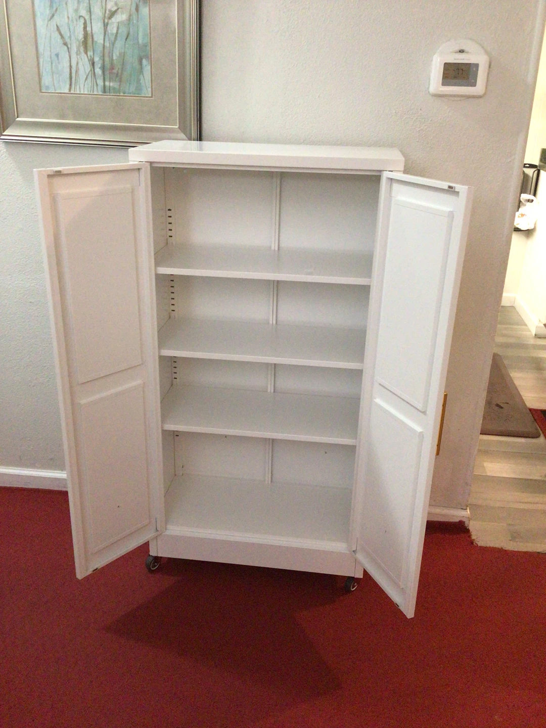 White Storage Cabinet with Wheels - photo 2