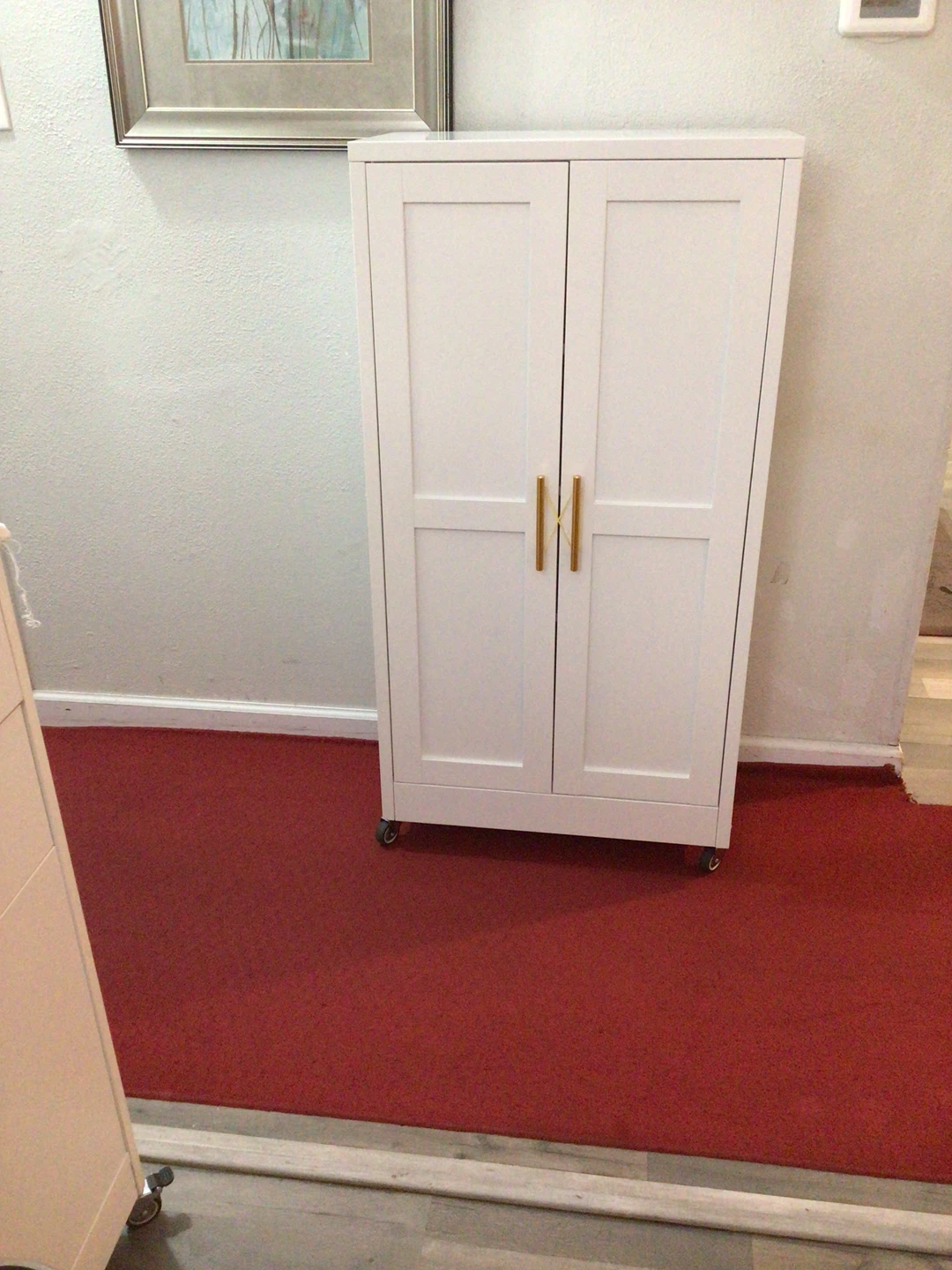 White Storage Cabinet with Wheels