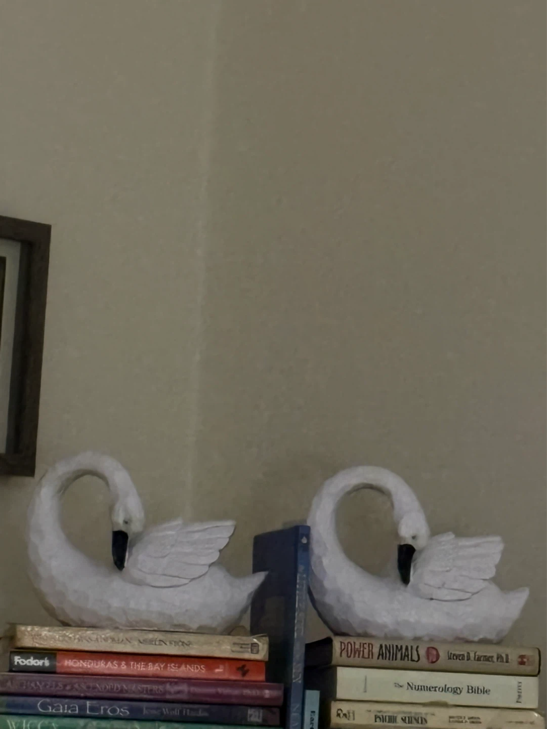 A pair of hand carved white swans.