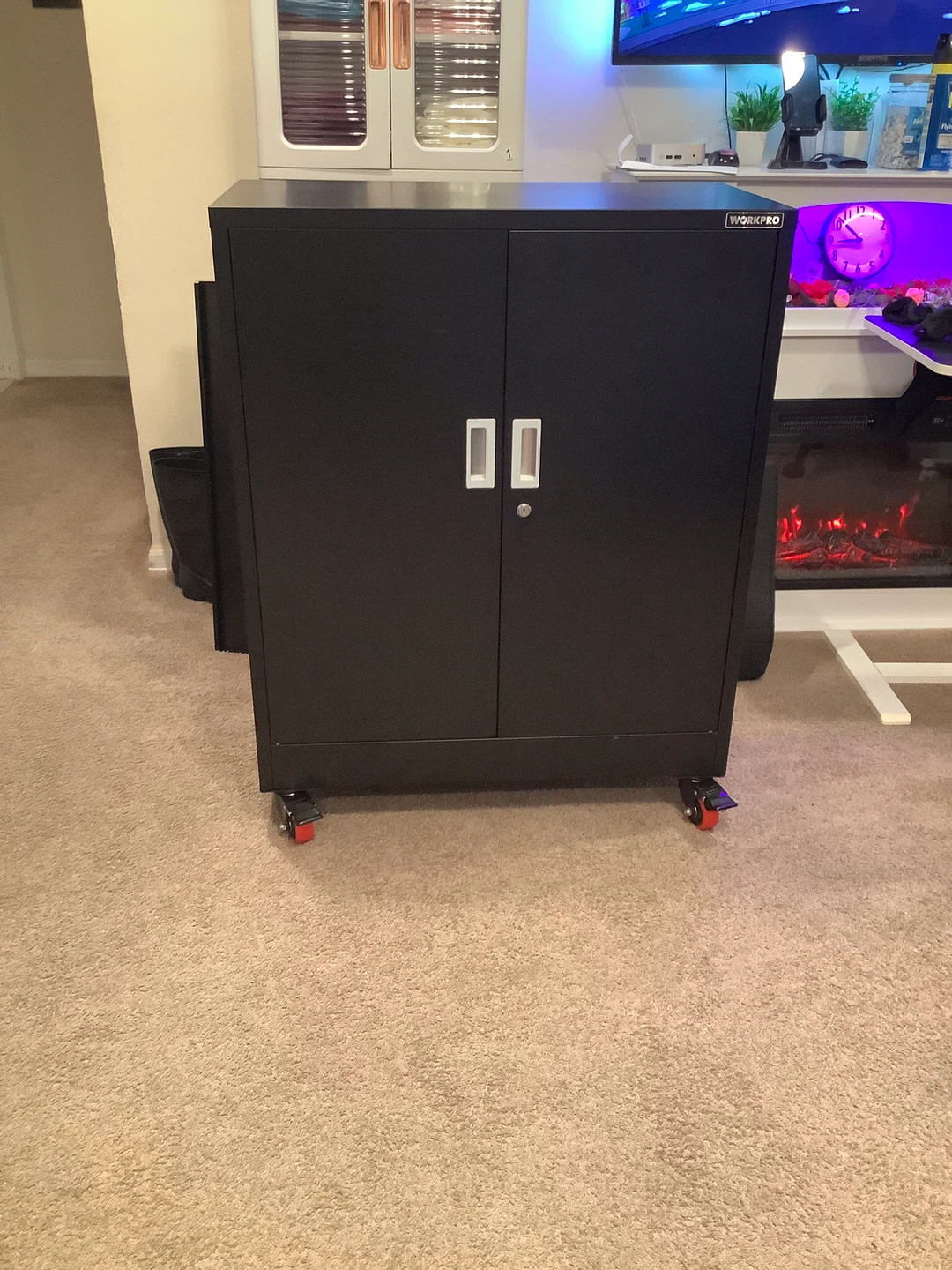 WORKPRO Black Metal Storage Cabinet with Wheels