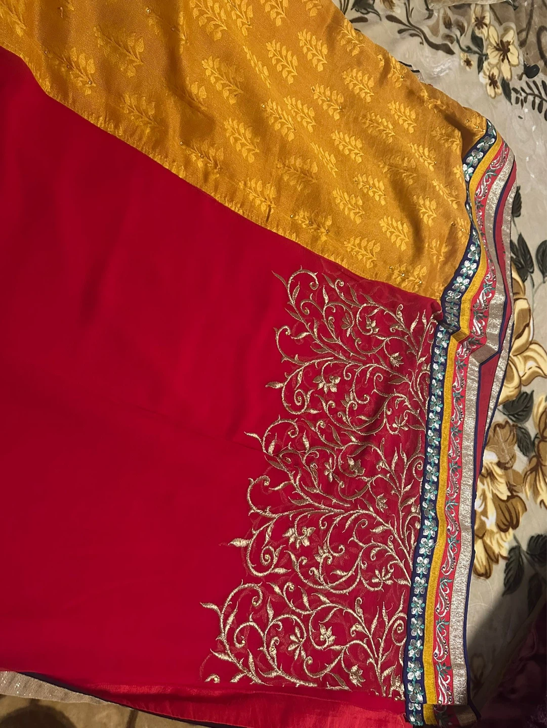 Women's Saree - Yellow and Red with Embroidery - photo 3