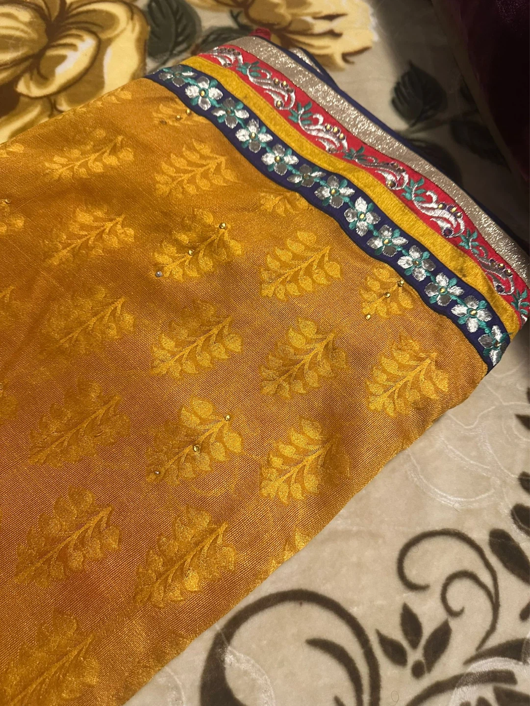 Women's Saree - Yellow and Red with Embroidery