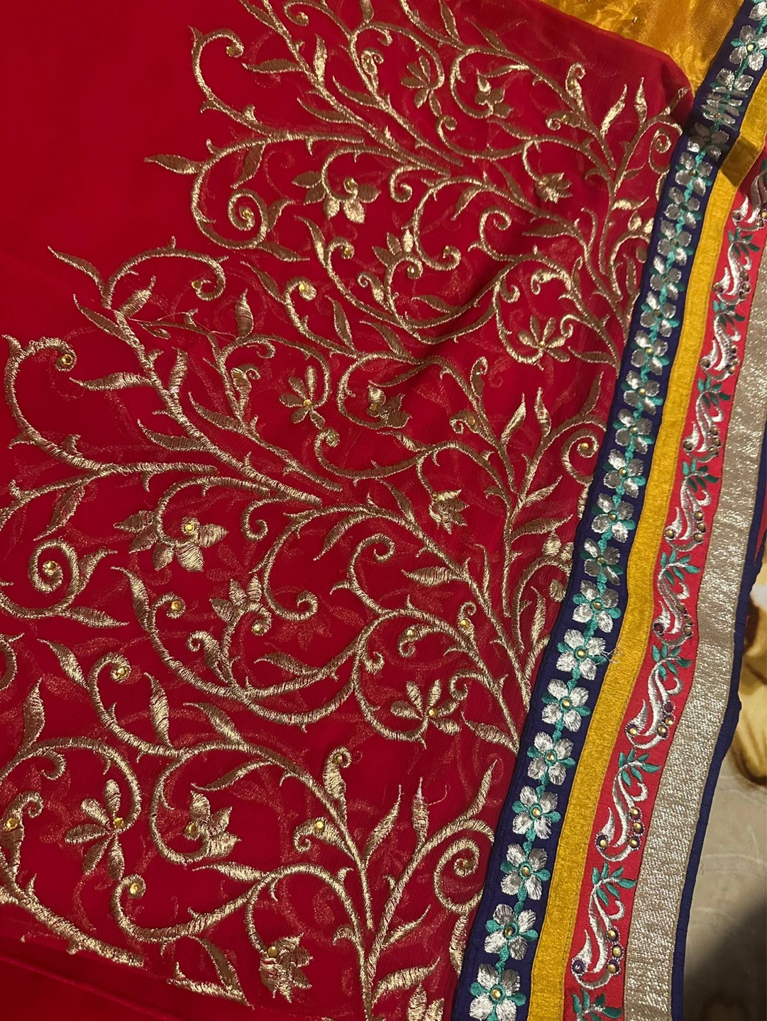Women's Saree - Yellow and Red with Embroidery - photo 5