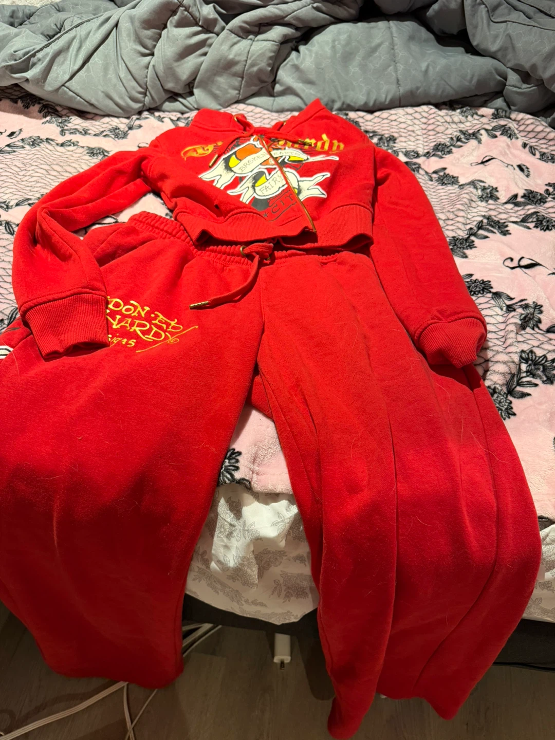 Ed Hardy Red Hoodie and Jogger Set Size S