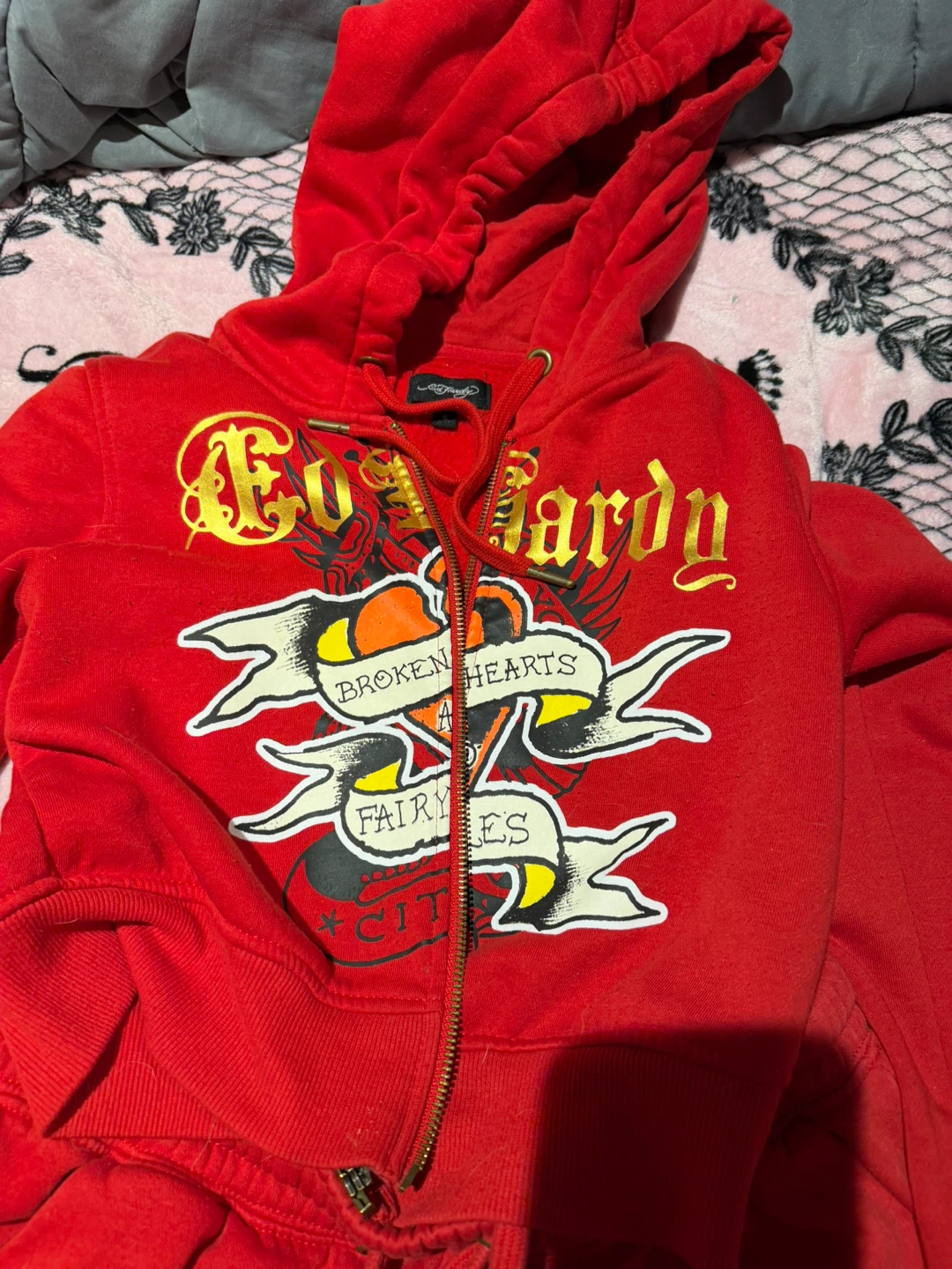 Ed Hardy Red Hoodie and Jogger Set Size S - photo 4