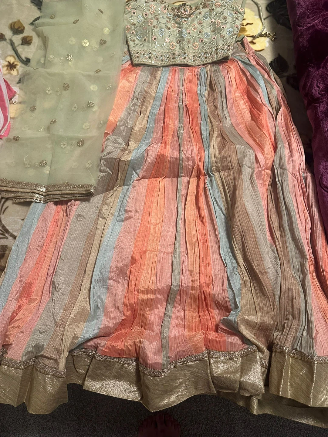 Striped Lehenga Choli with Dupatta