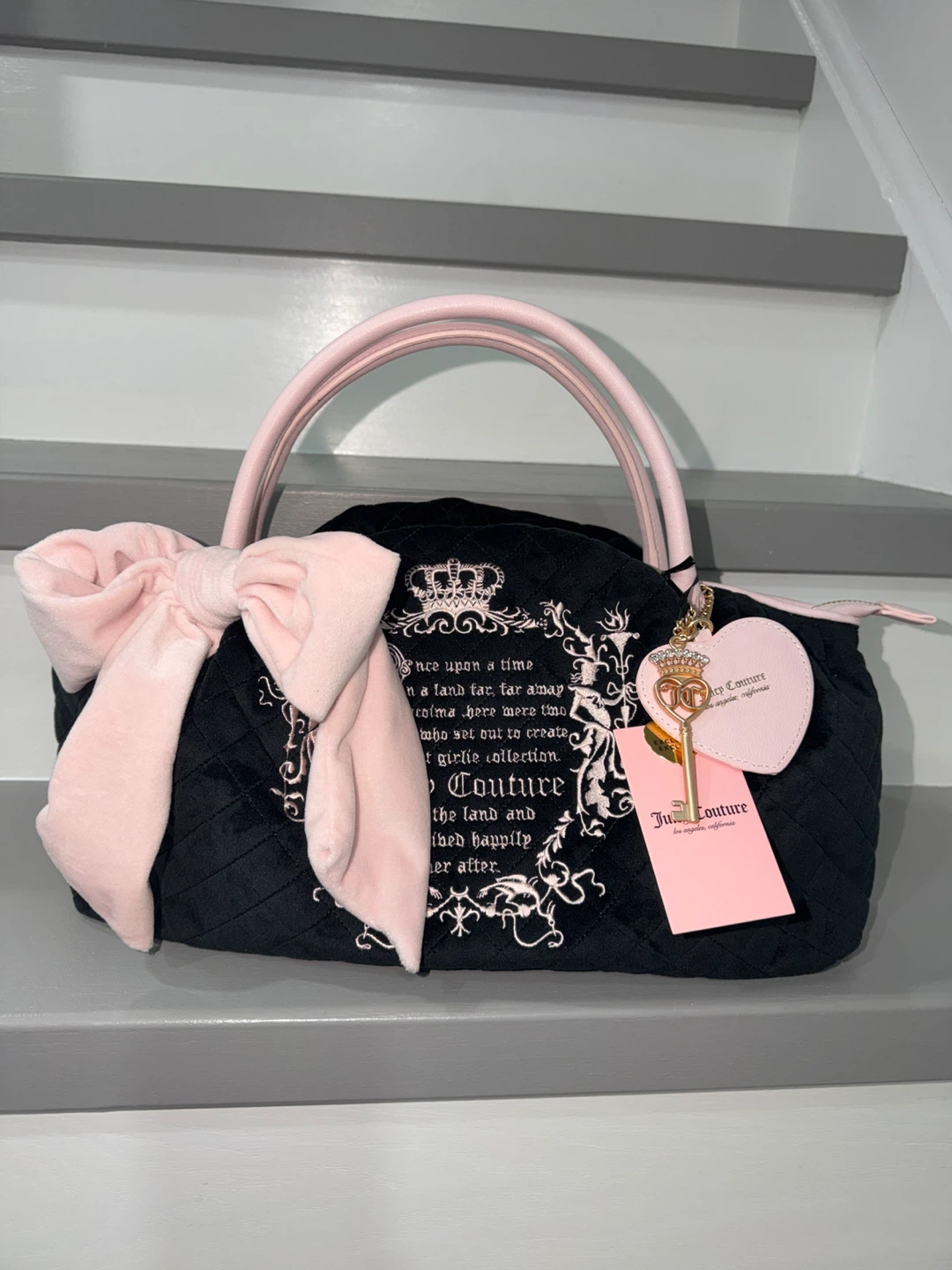 Juicy Couture Quilted Velour Satchel Bag Pink Bow - photo 2
