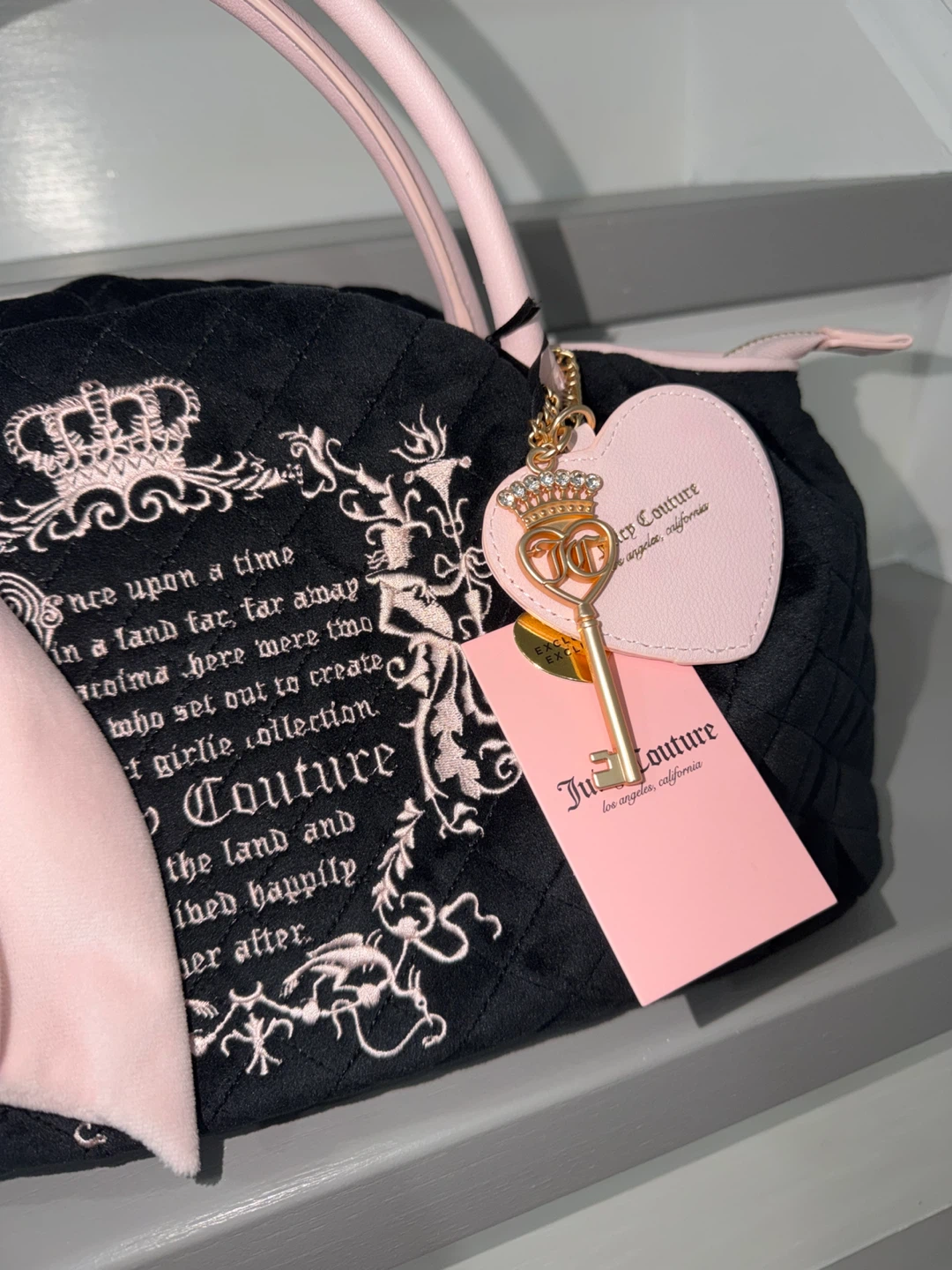 Juicy Couture Quilted Velour Satchel Bag Pink Bow - photo 4
