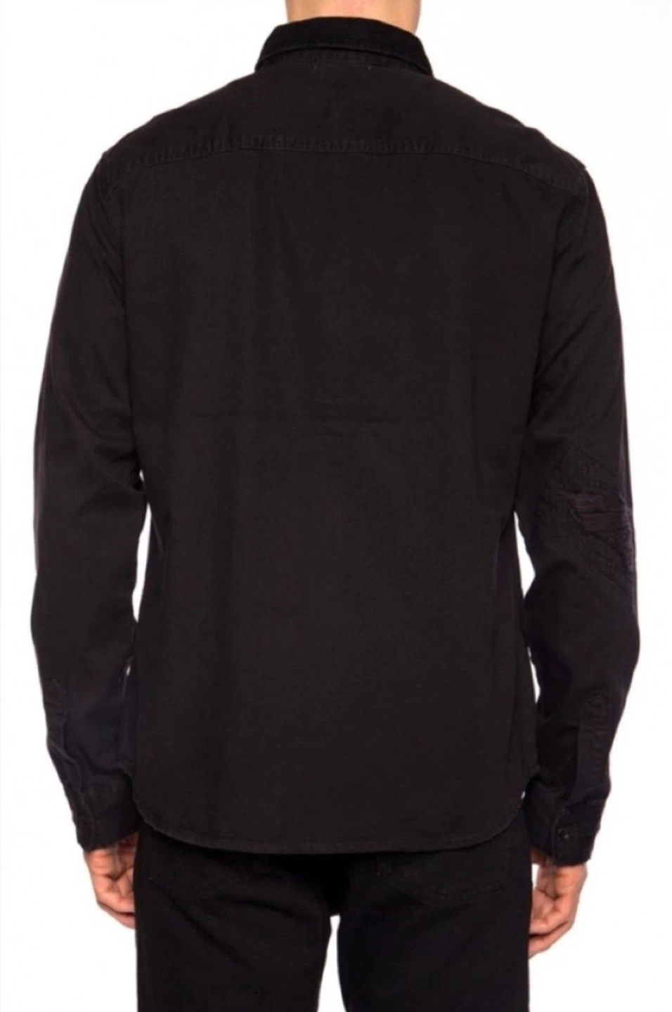 All Saints “Biso” Distressed Denim Button-Down Shirt | Jet Black - photo 2