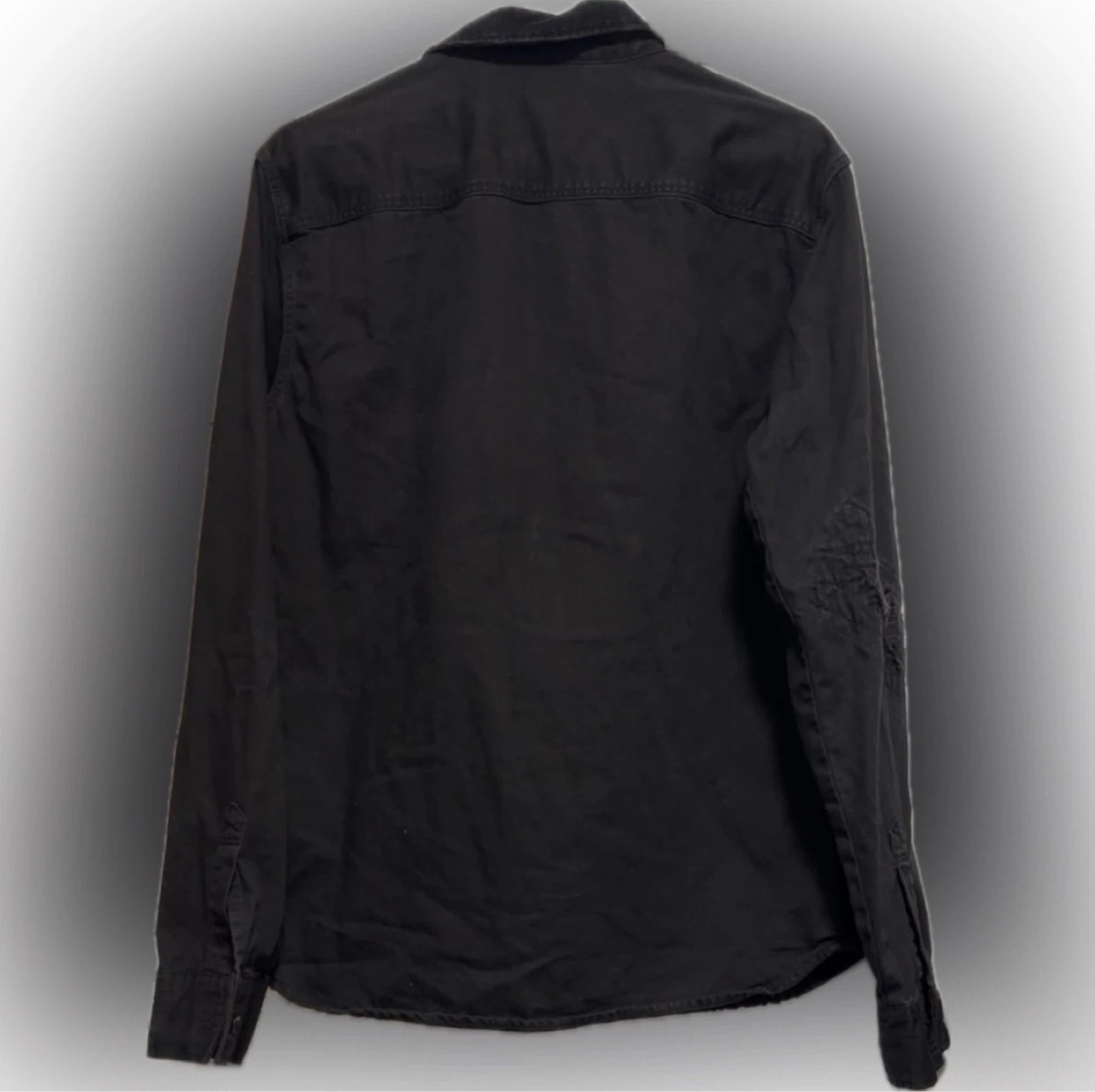 All Saints “Biso” Distressed Denim Button-Down Shirt | Jet Black - photo 5