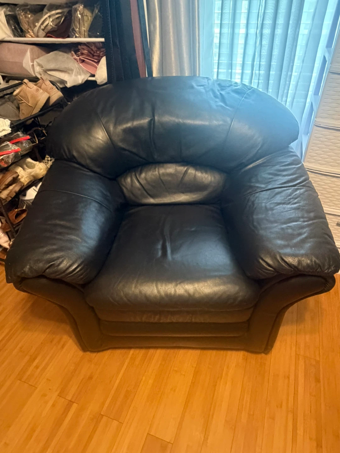 Black Leather Sofa & Chair - photo 2