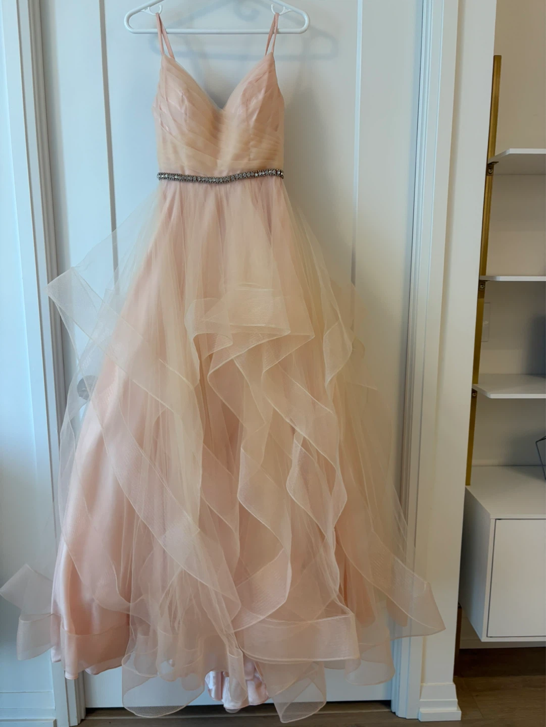 Pink Tulle Formal Gown with Beaded Belt
