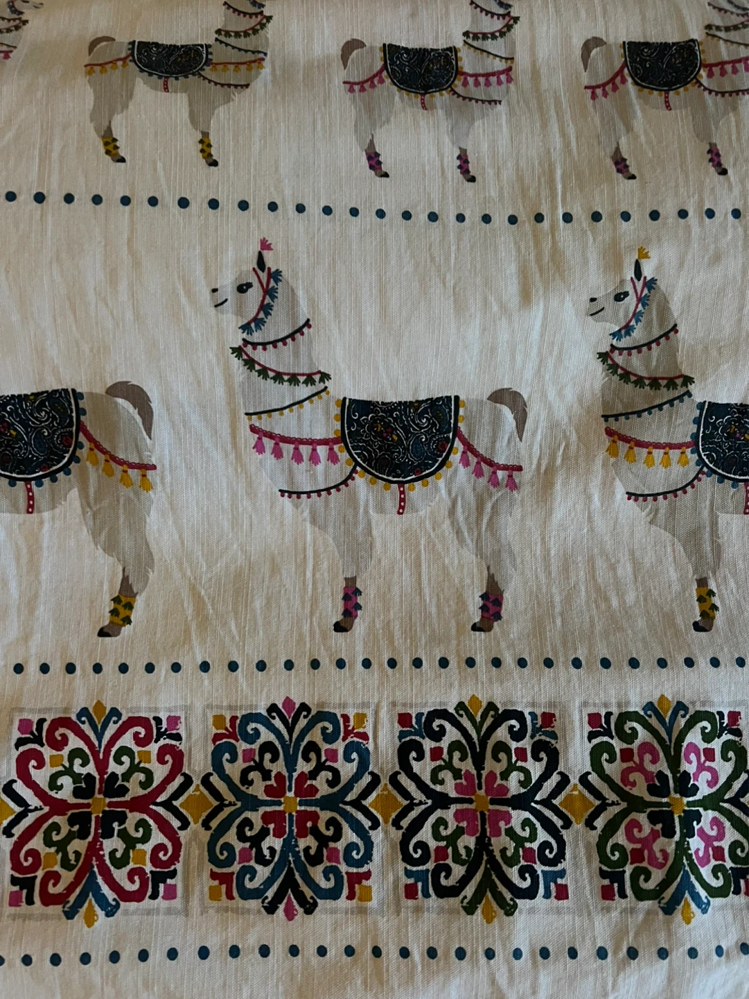 White Shower Curtain with Llama Pattern