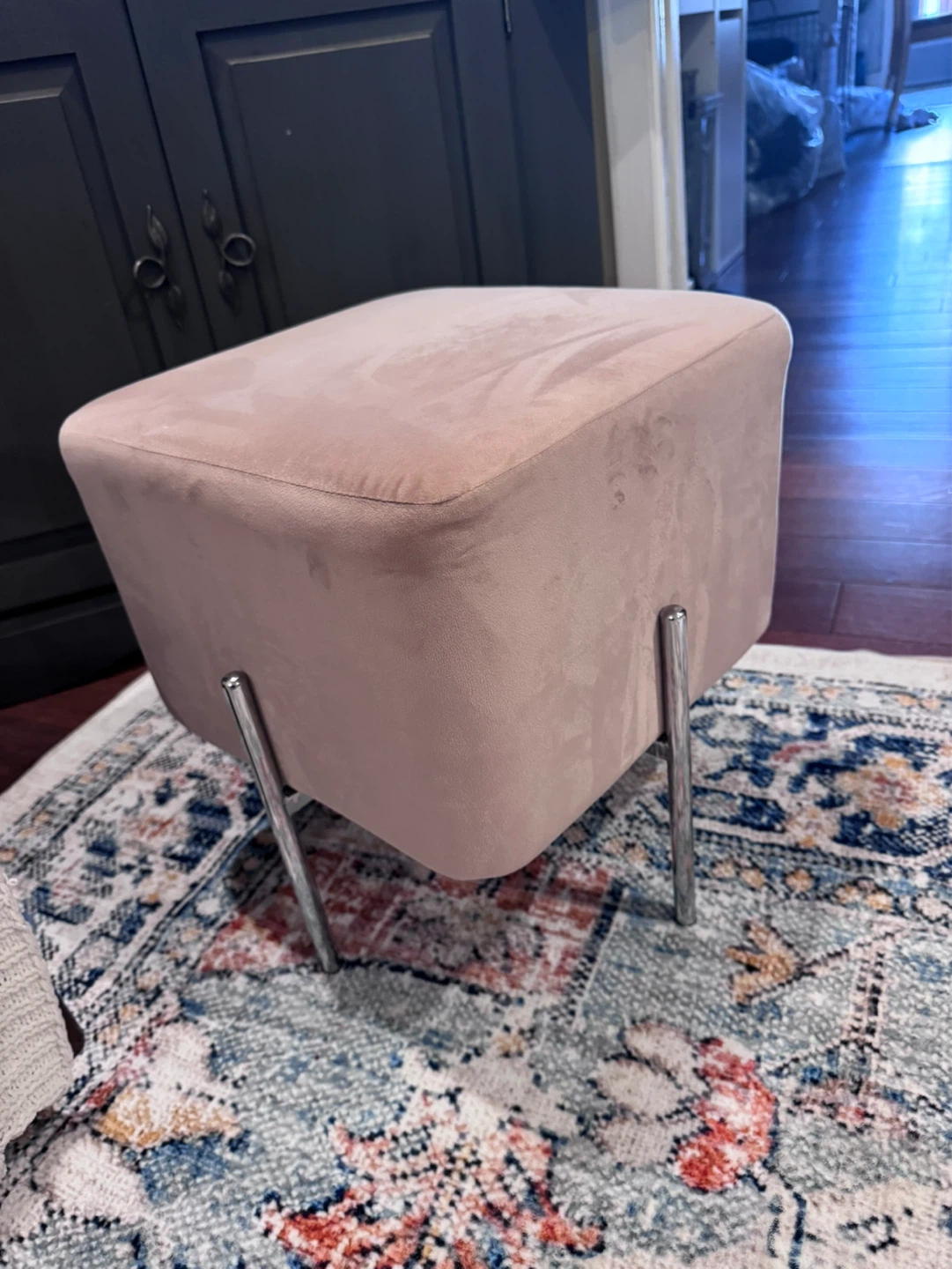 Pink Velvet Ottoman Stool