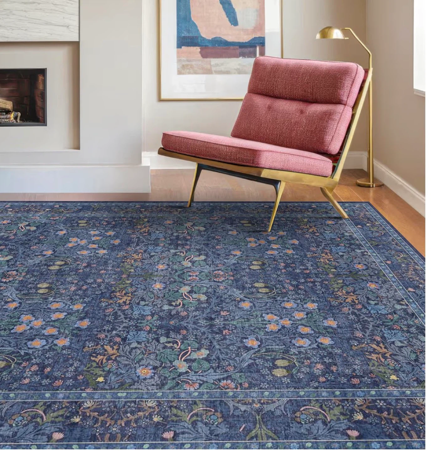 Area Rug - Blue Floral Pattern