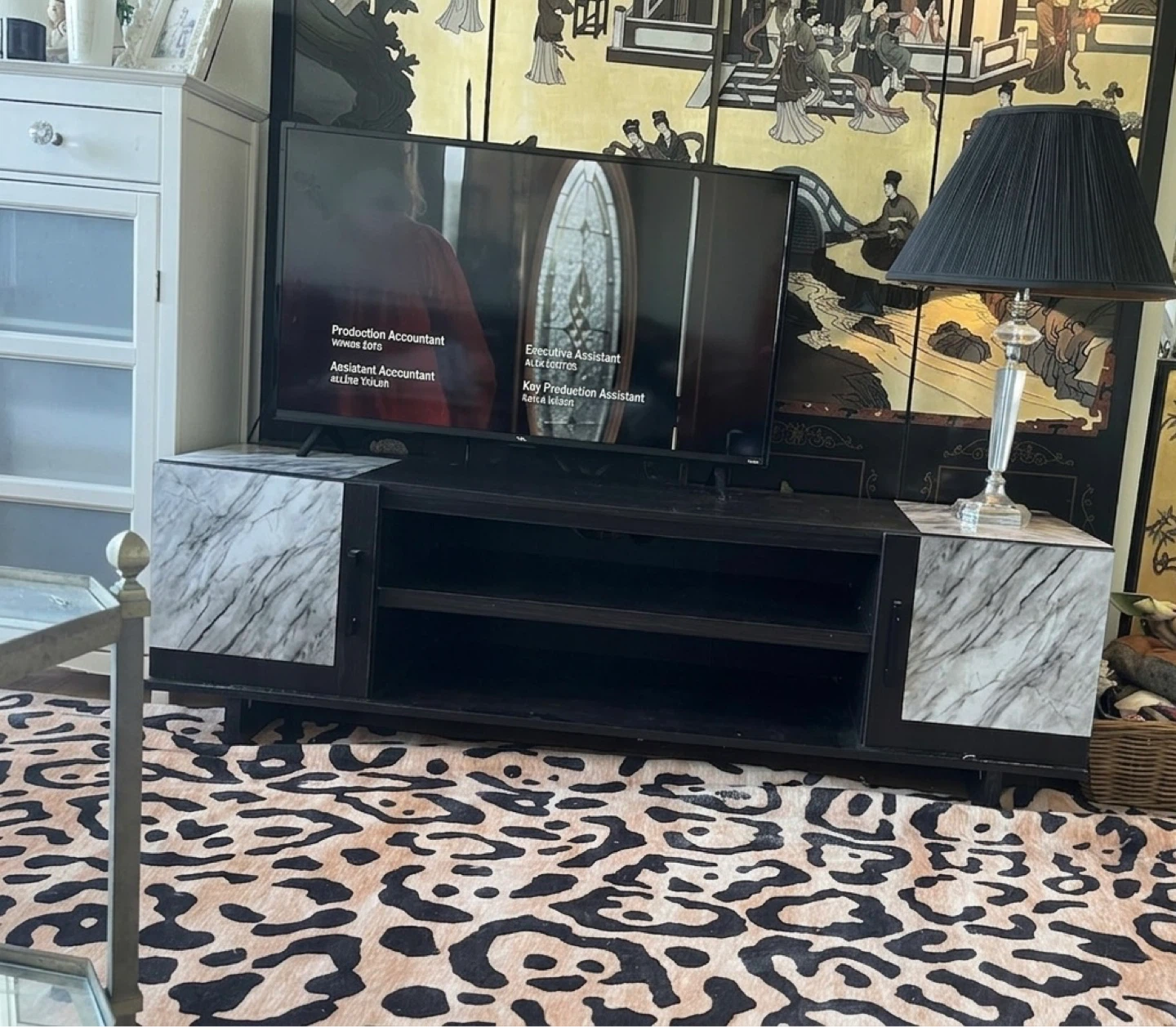 FREE Black TV Stand with faux Marble Accents