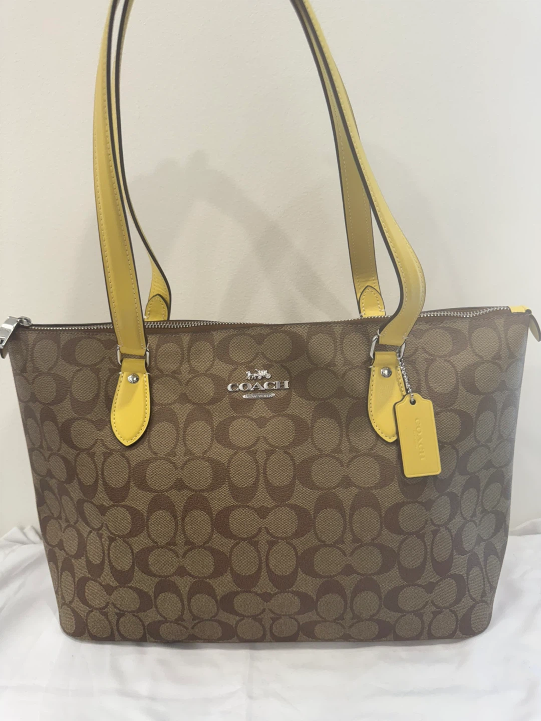 Coach Tote Bag - Brown/Yellow Signature Print - photo 2