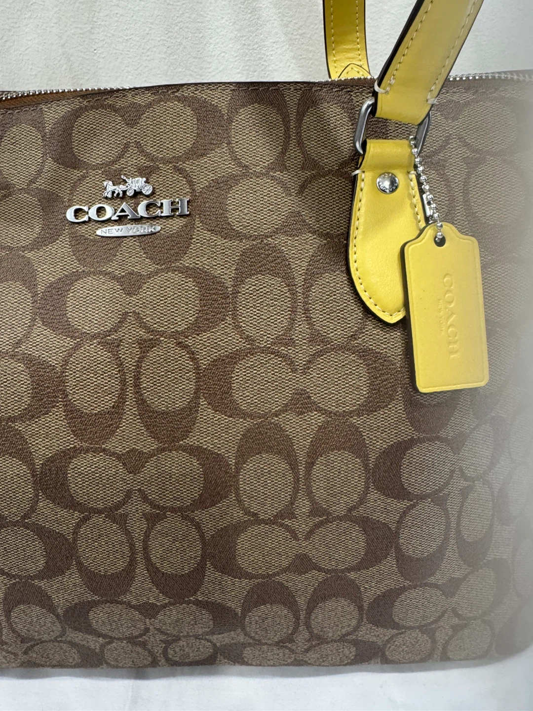 Coach Tote Bag - Brown/Yellow Signature Print - photo 3