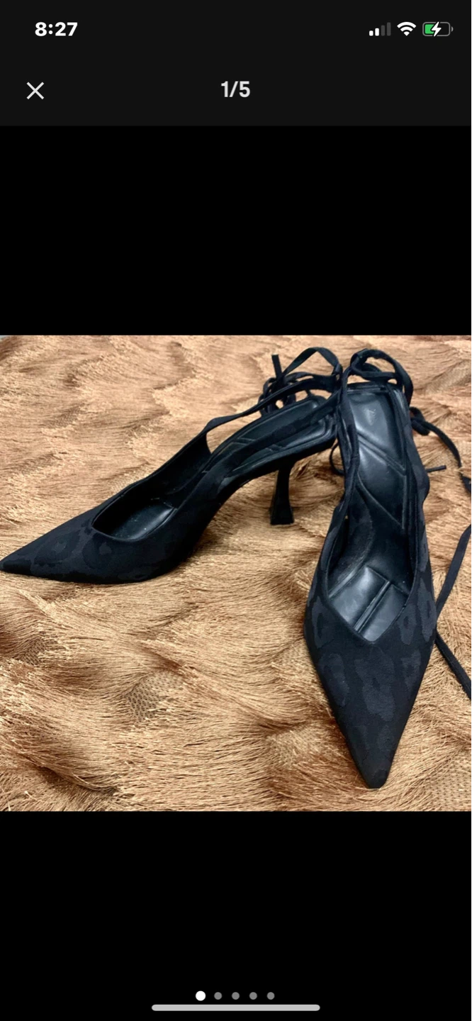 Black Zara Pointed Toe Heels with Tie-Up Straps