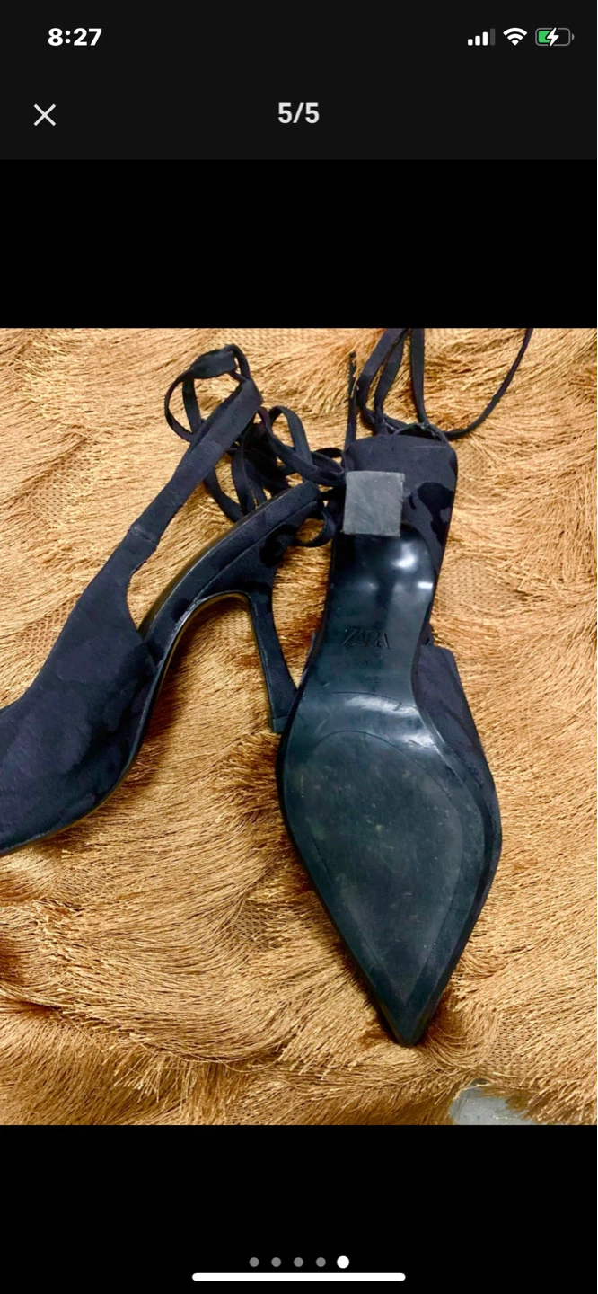 Black Zara Pointed Toe Heels with Tie-Up Straps - photo 5