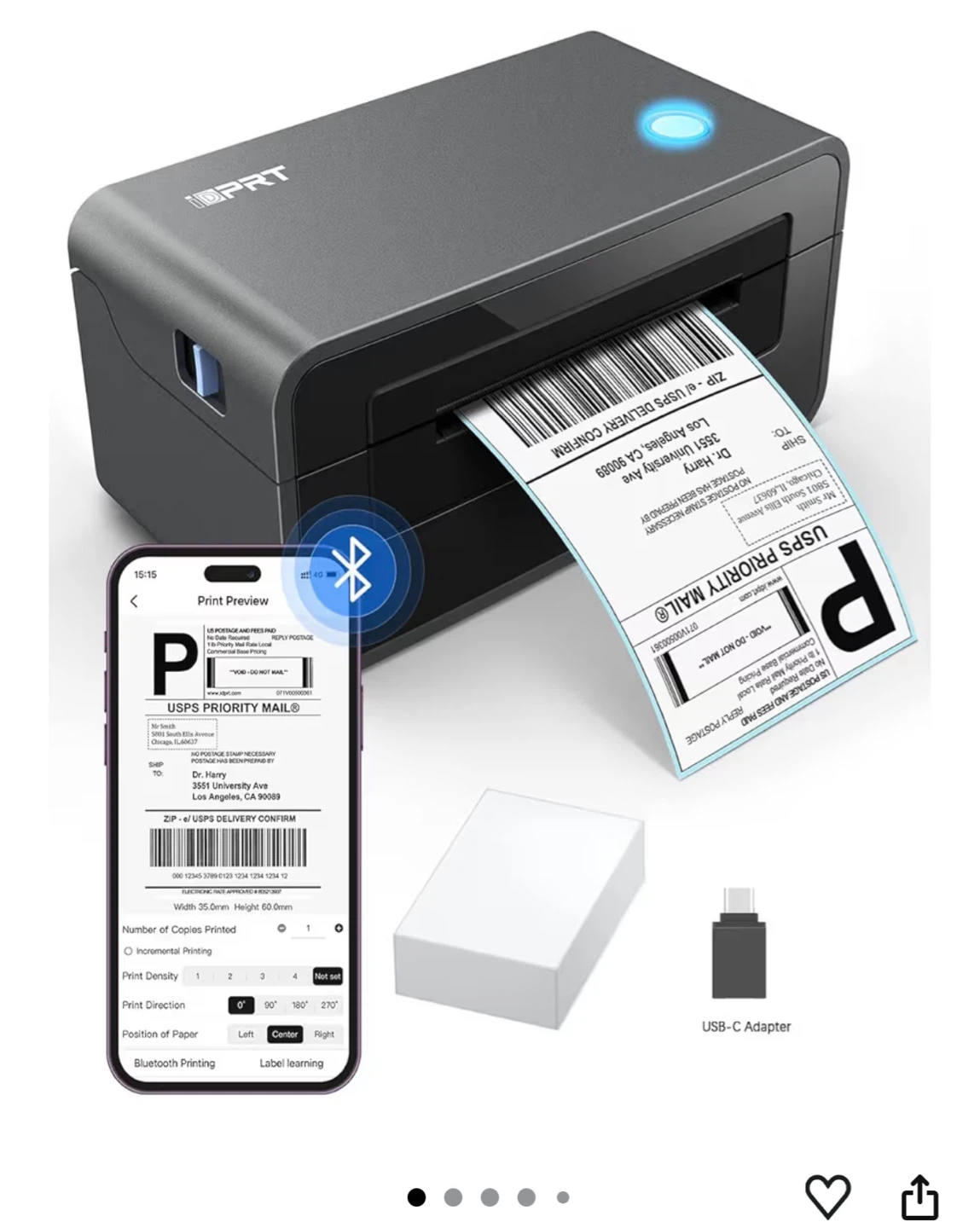 iDPART SP410BT Thermal Label Printer - Black - photo 3