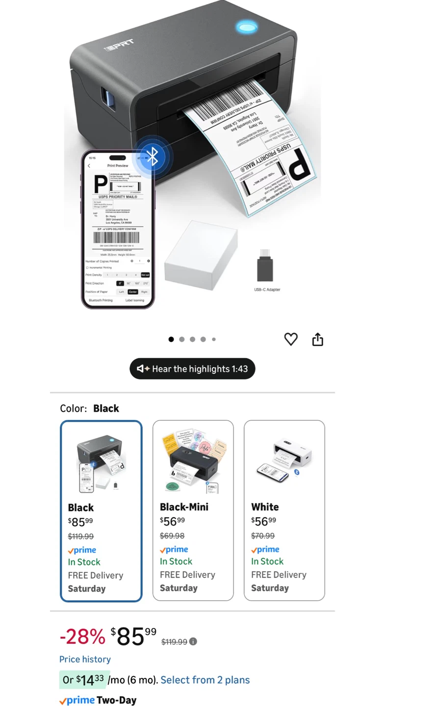 iDPART SP410BT Thermal Label Printer - Black - photo 2