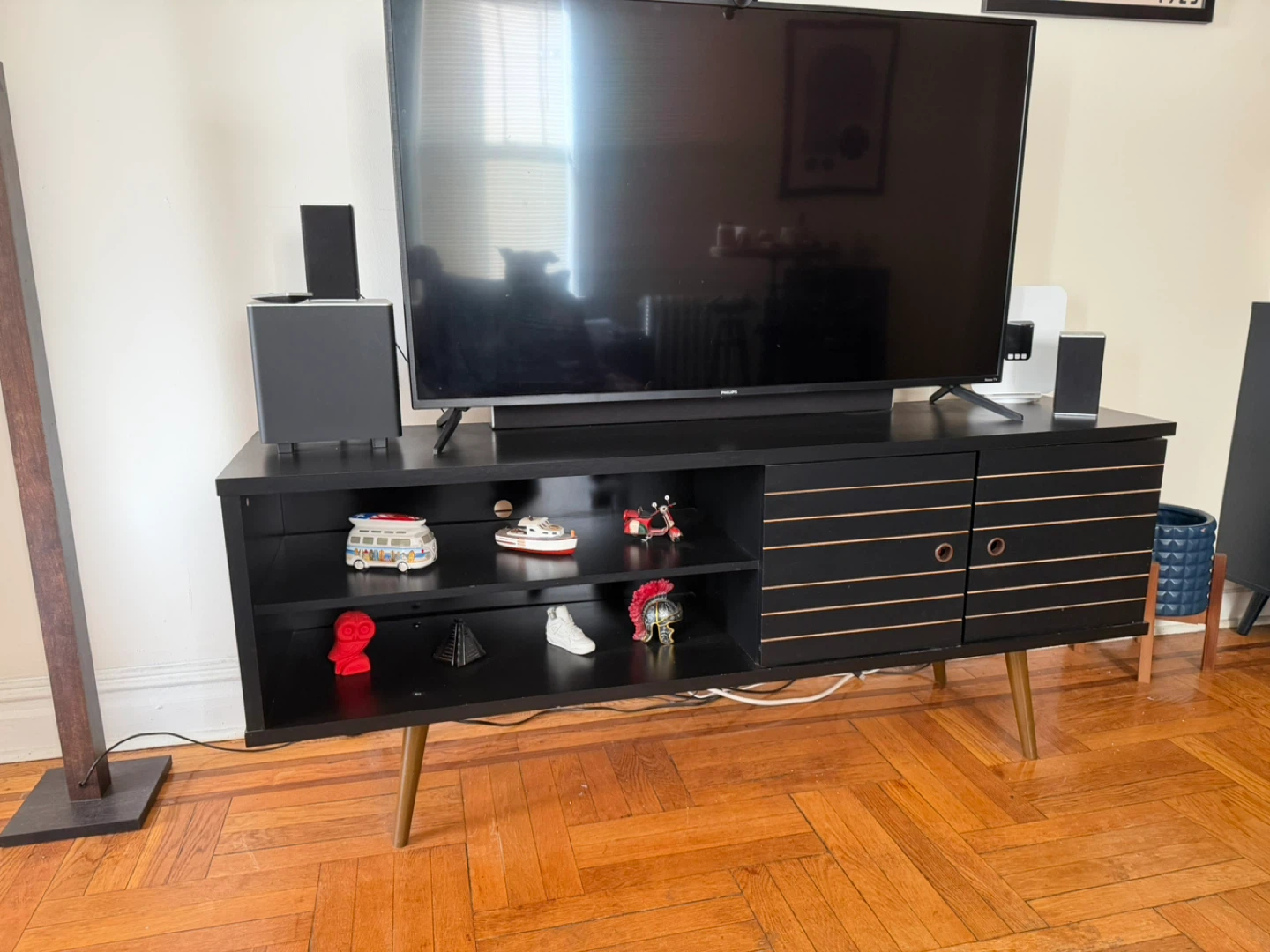Black Mid-Century Modern TV Stand with Storage