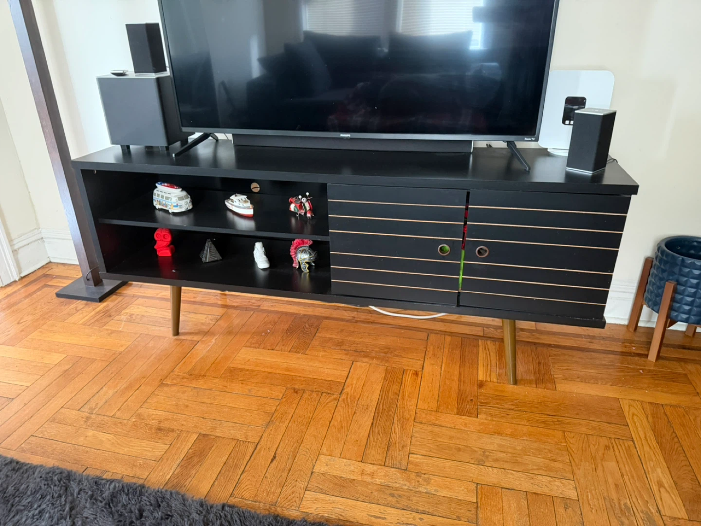 Black Mid-Century Modern TV Stand with Storage - photo 2