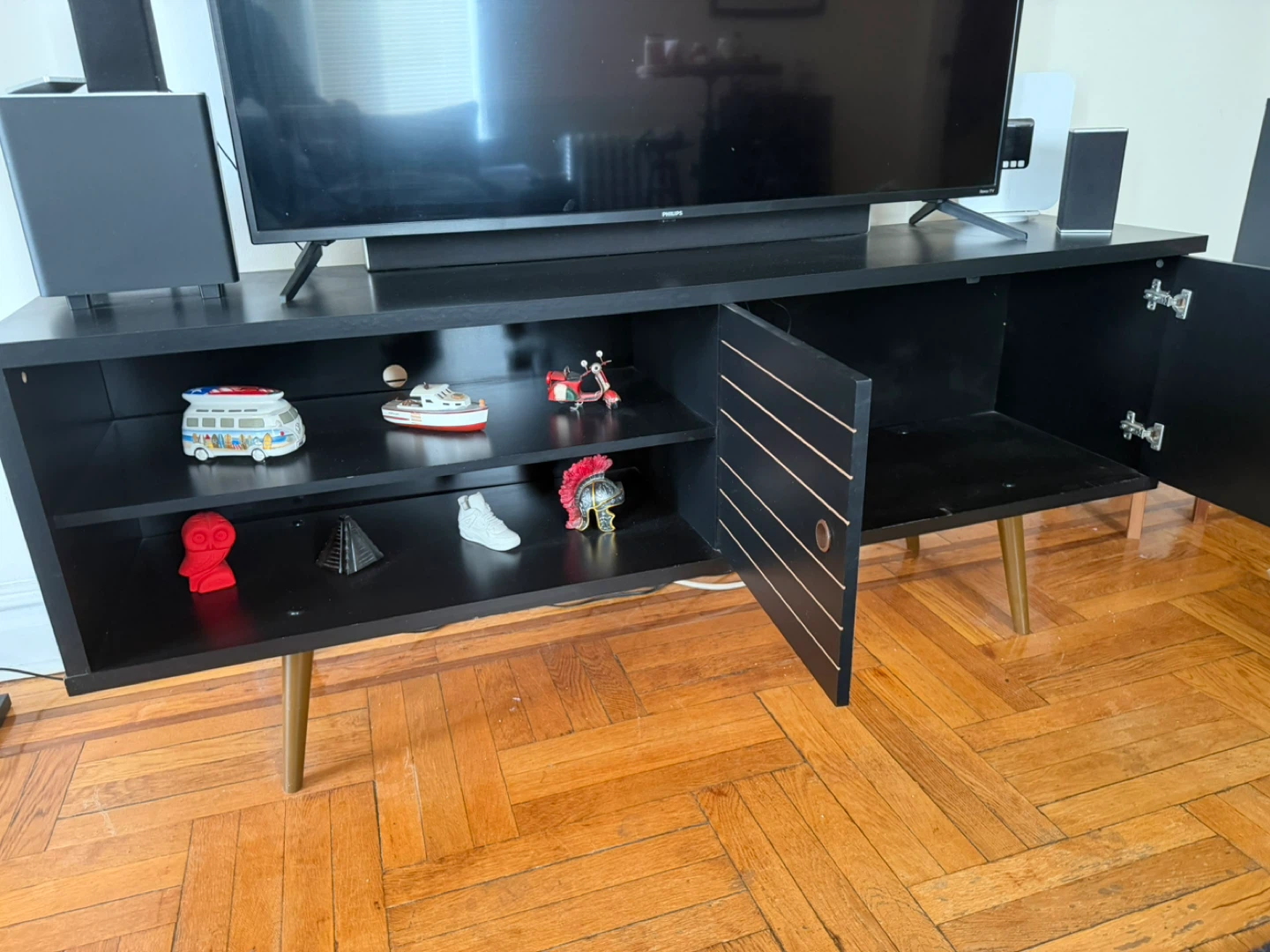 Black Mid-Century Modern TV Stand with Storage - photo 5