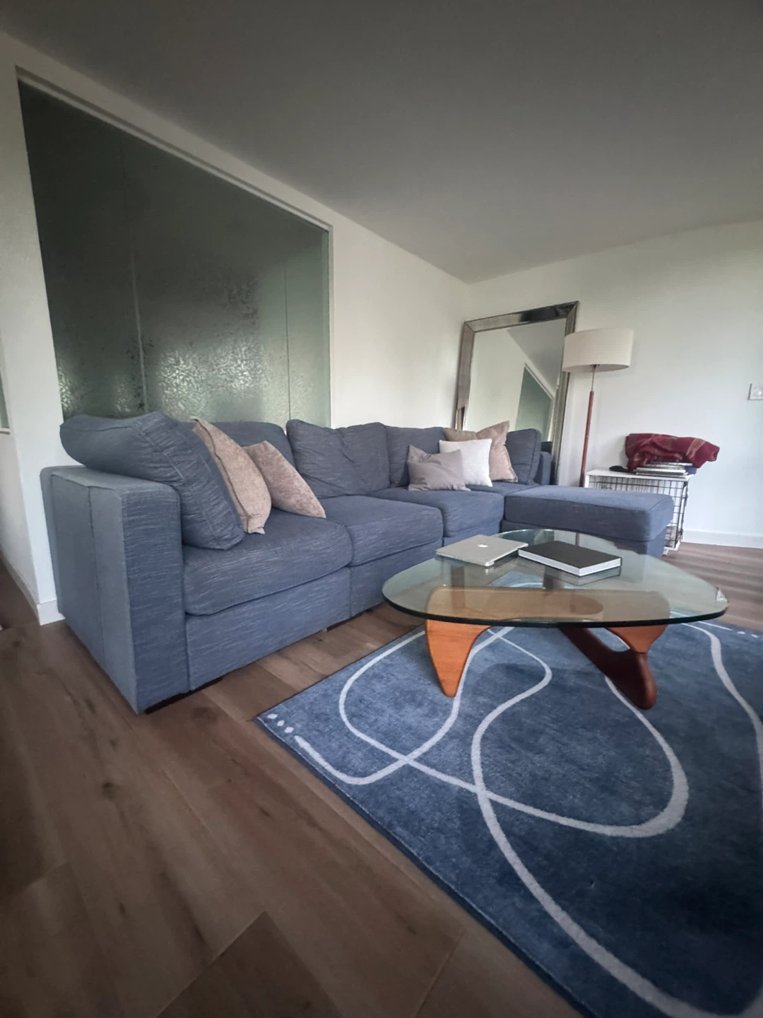 Blue Sectional Sofa with Chaise - photo 3