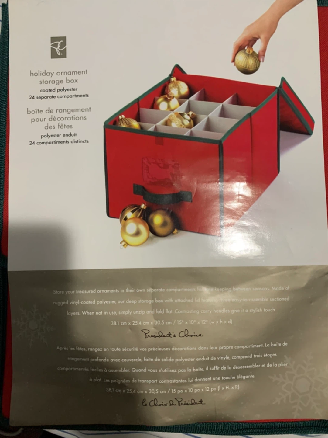 President's Choice Holiday Ornament Storage Box