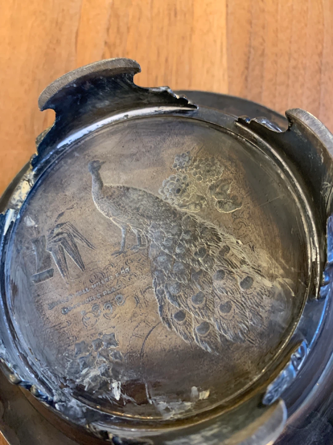 Vintage Silver Plated Butter Dish with Peacock Engraving - photo 3