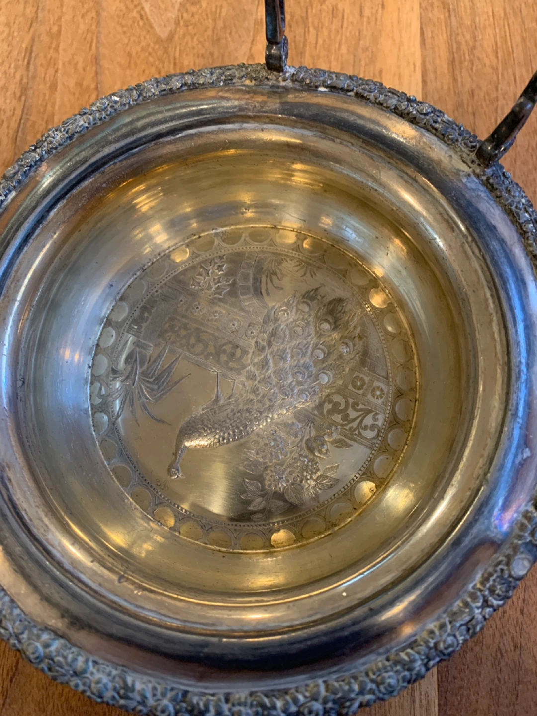Vintage Silver Plated Butter Dish with Peacock Engraving