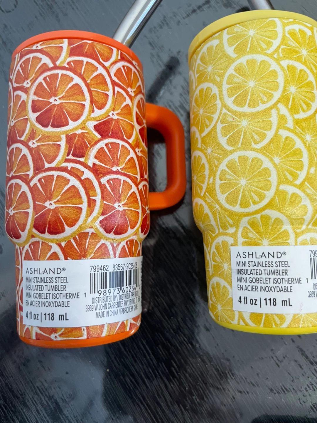 Set of 2 Tumbler Mugs with Straws - Orange and Lemon Designs - photo 2