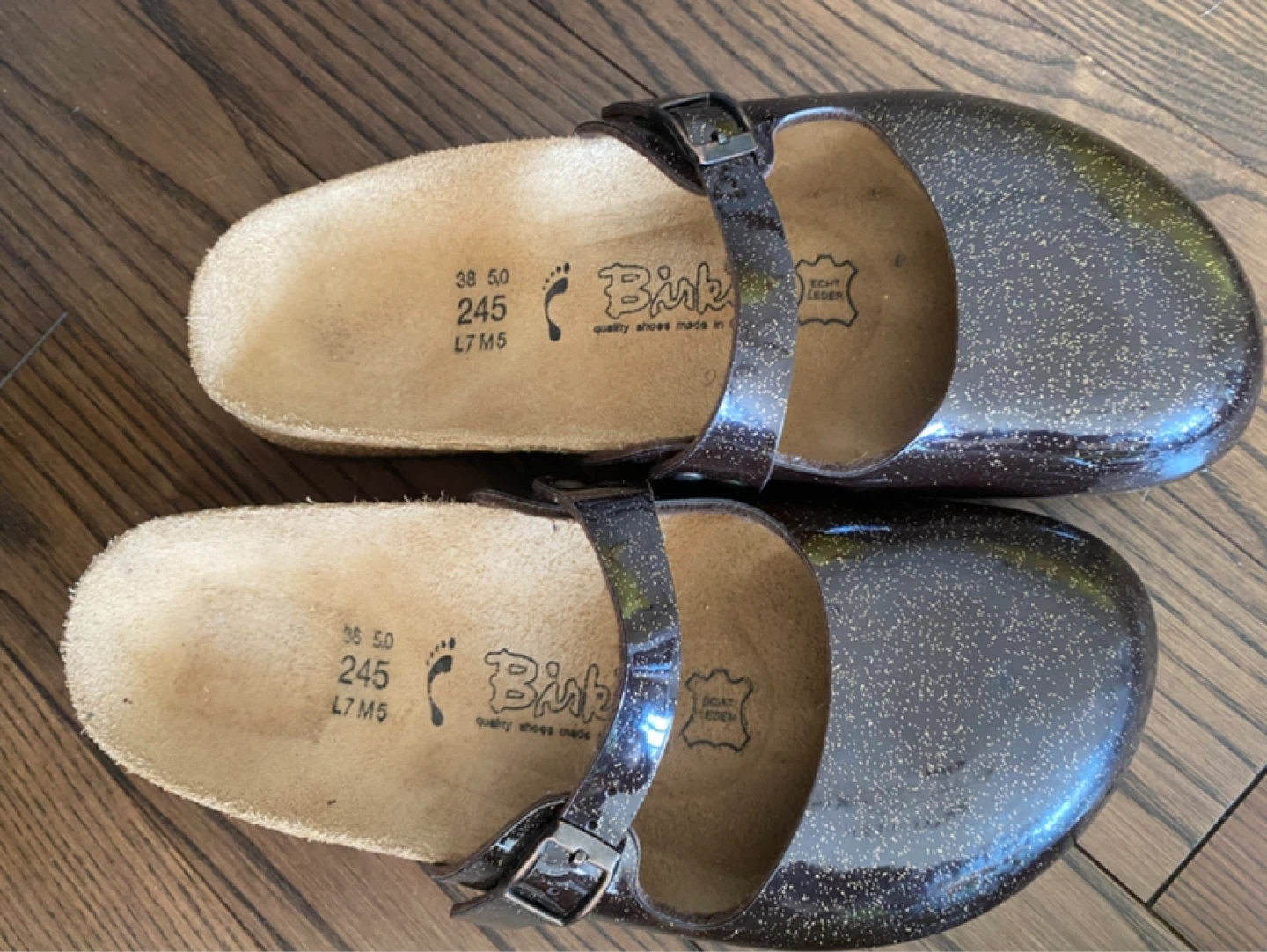 Birkenstock Mary Jane Clogs Size 38 EU/5 US Glitter Brown