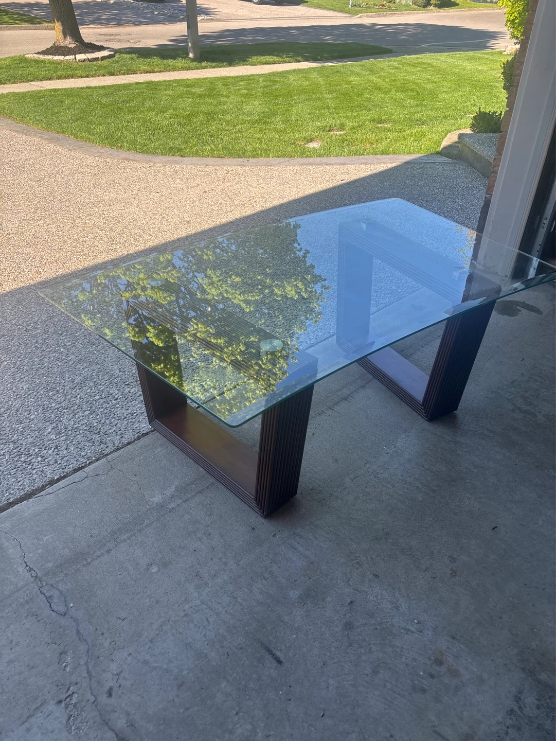 Glass Top coffee table Dark Wood Base