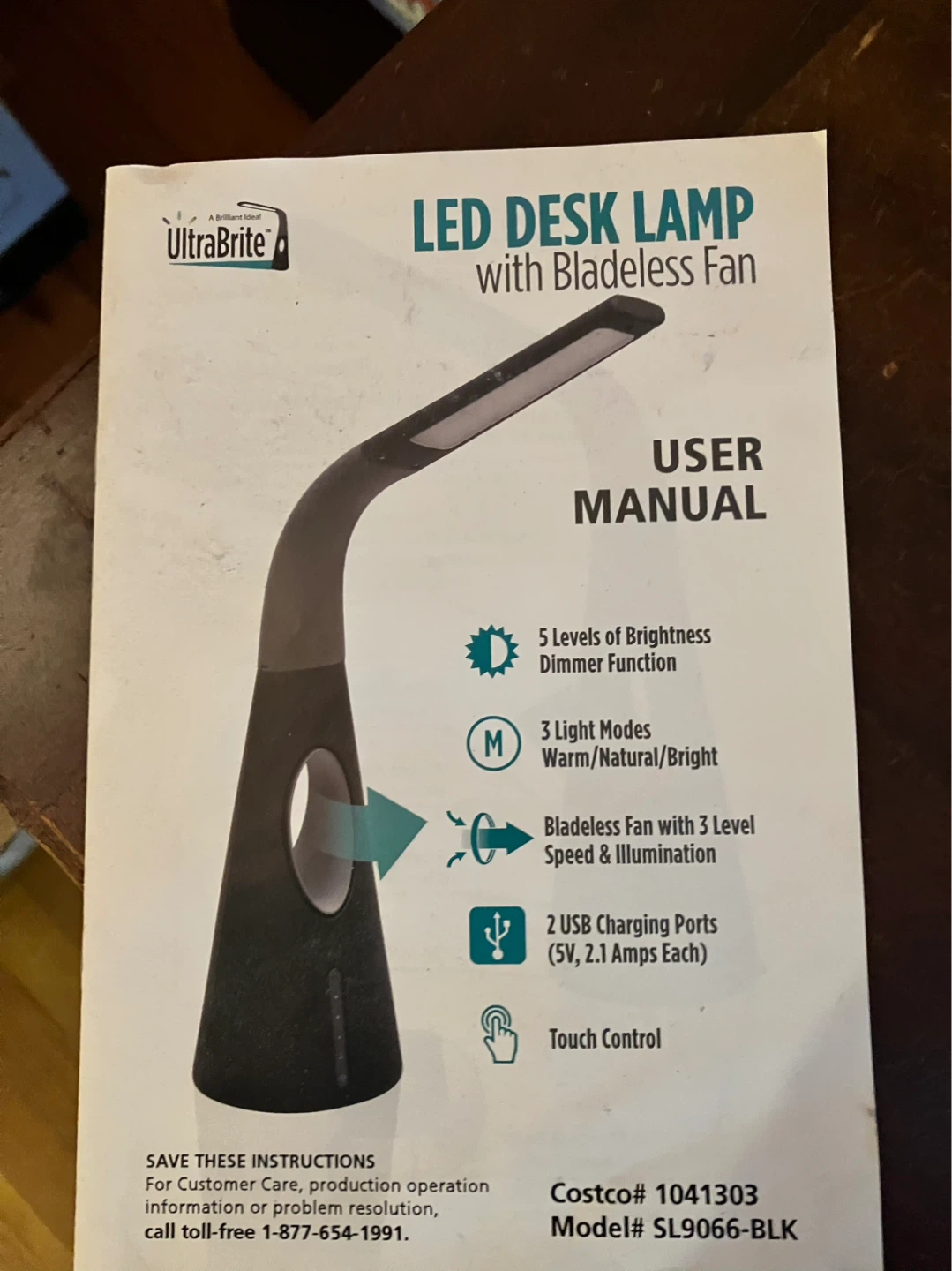 UltraBrite LED Desk Lamp with Bladeless Fan - Black - photo 3