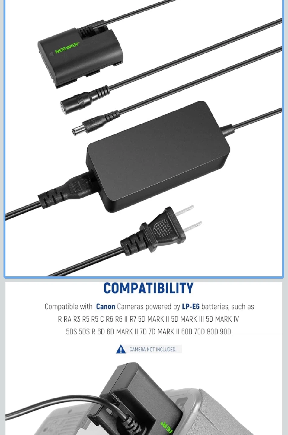 Neewer DR-E6 DC Coupler AC Power Adapter for Canon Cameras