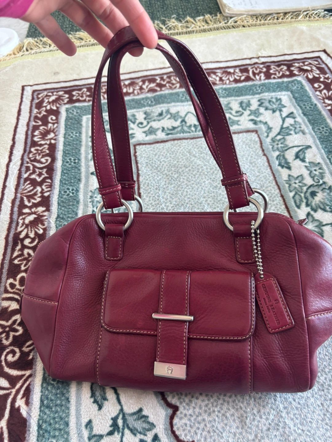 Etienne Aigner Burgundy Leather Satchel Bag