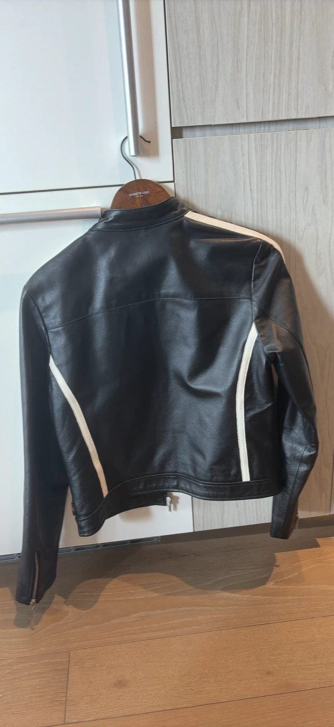 Black Real Leather Racing Jacket - photo 2